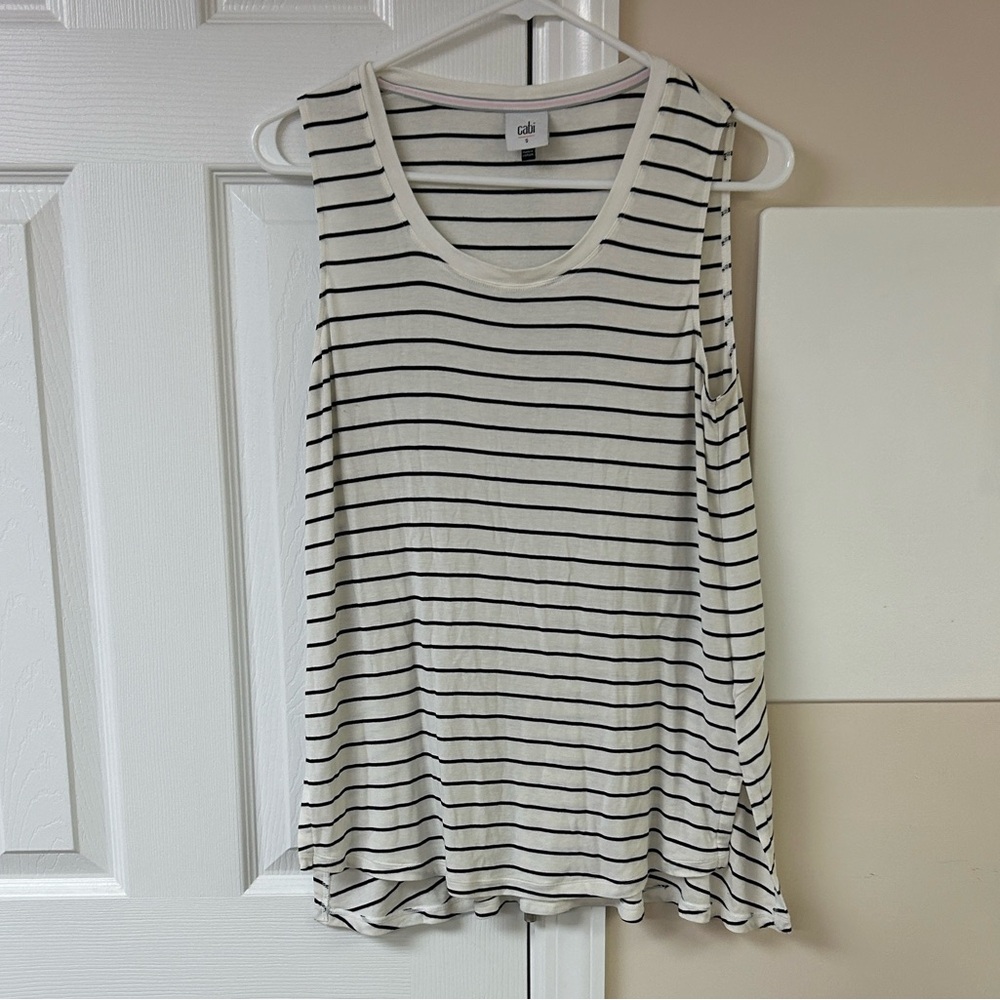CAbi Black and White Striped Tank Top